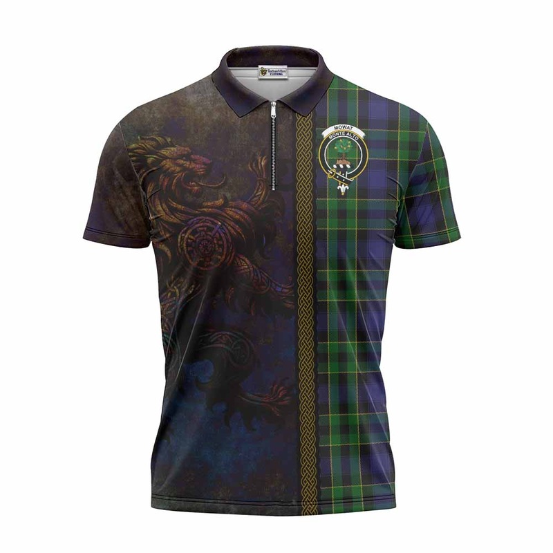 Mowat Tartan Family Crest Zipper Polo Shirt Alba Gu Brath Be Brave Lion Ancient Style