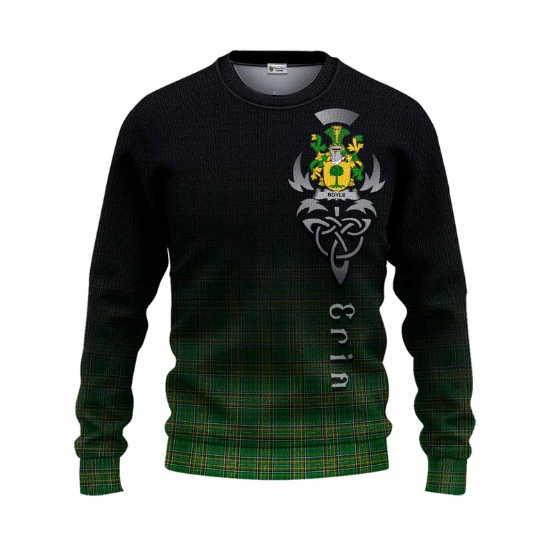 Boyle Irish Clan Knitted Sweater with Coat of Arms Erin Go Bragh Celtic Inspired