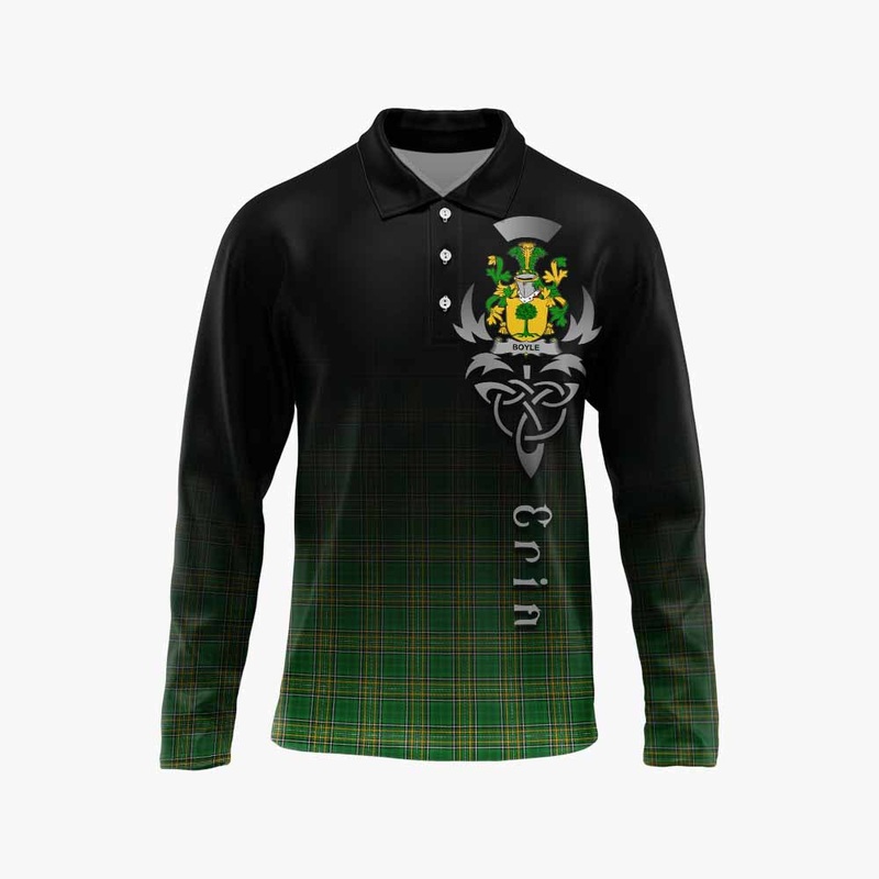 Boyle Irish Clan Long Sleeve Polo Shirt with Coat of Arms Erin Go Bragh Celtic Inspired