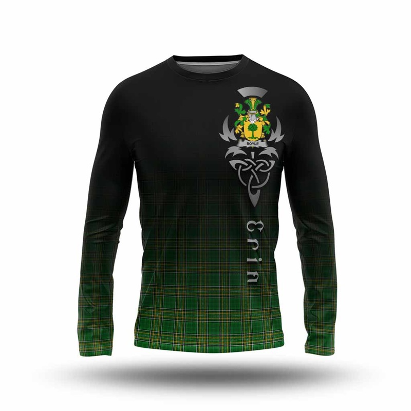 Boyle Irish Clan Long Sleeve T-Shirt with Coat of Arms Erin Go Bragh Celtic Inspired