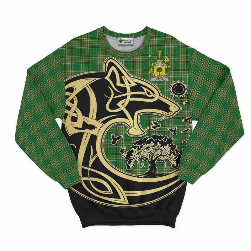 Boyle Irish Tartan Sweatshirt with Coat of Arms Celtic Wolf Style