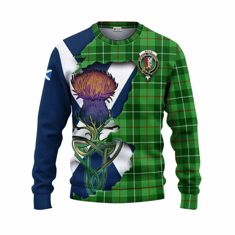 Boyle Tartan Family Crest Knitted Sweater Scottish Thistle Celtic Inspired
