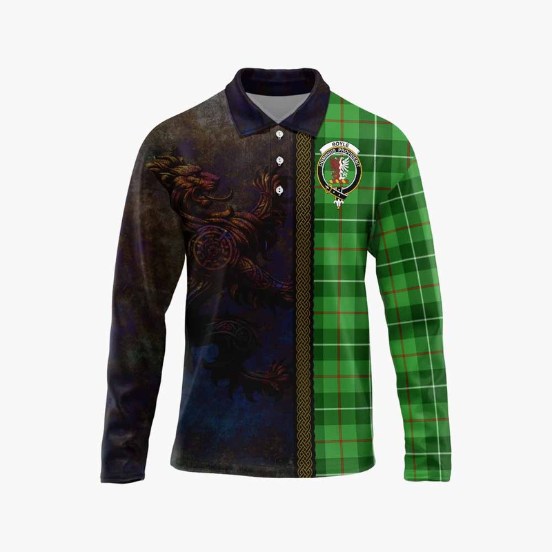 Boyle Tartan Family Crest Long Sleeve Polo Shirt Alba Gu Brath Be Brave Lion Ancient Style