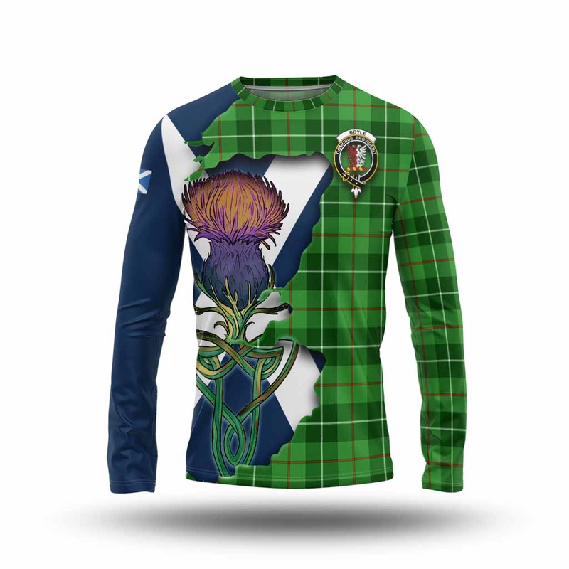 Boyle Tartan Family Crest Long Sleeve T-Shirt Scottish Thistle Celtic Inspired