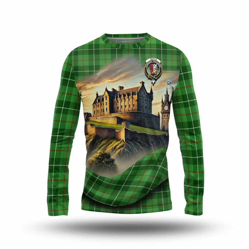 Boyle Tartan Family Crest Long Sleeve T-Shirt with Scottish Ancient Castle Style