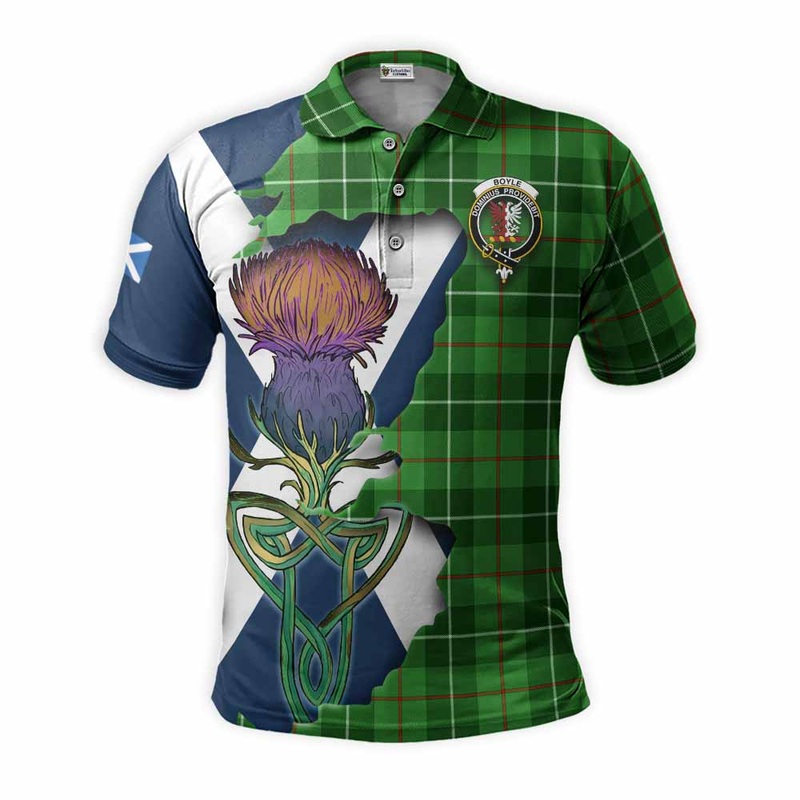 Boyle Tartan Family Crest Polo Shirt Scottish Thistle Celtic Inspired