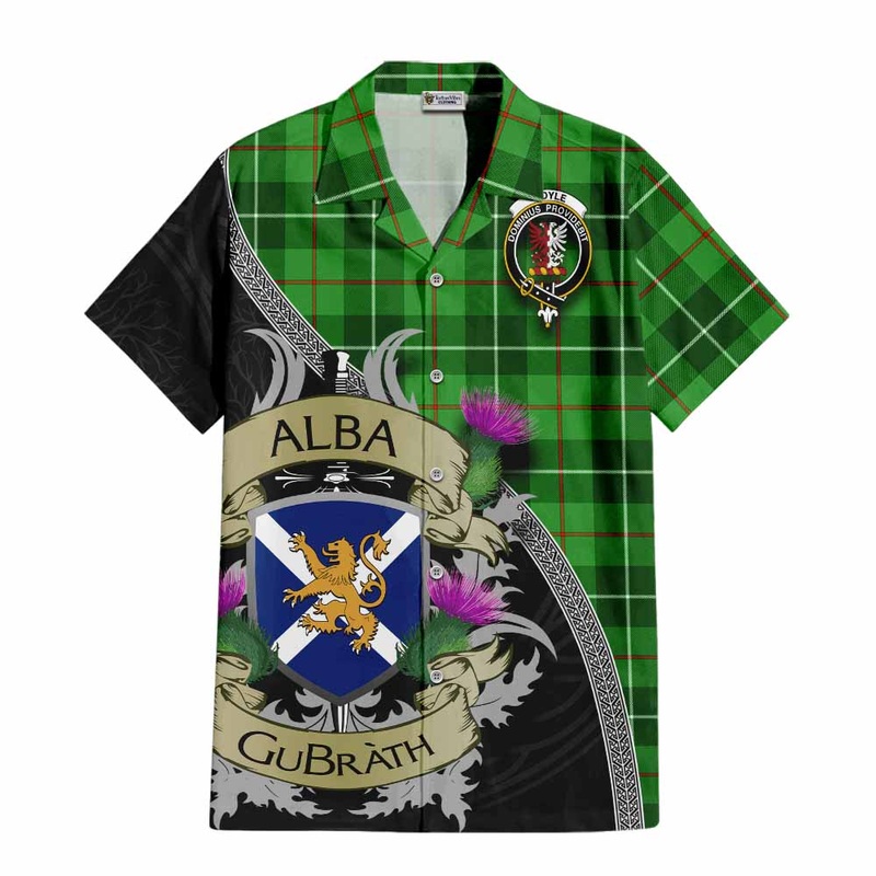 Boyle Tartan Family Crest Short Sleeve Button Shirt Lion Rampant Royal Thistle Shield Celtic Inspired