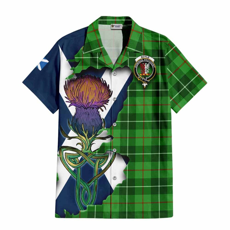 Boyle Tartan Family Crest Short Sleeve Button Shirt Scottish Thistle Celtic Inspired