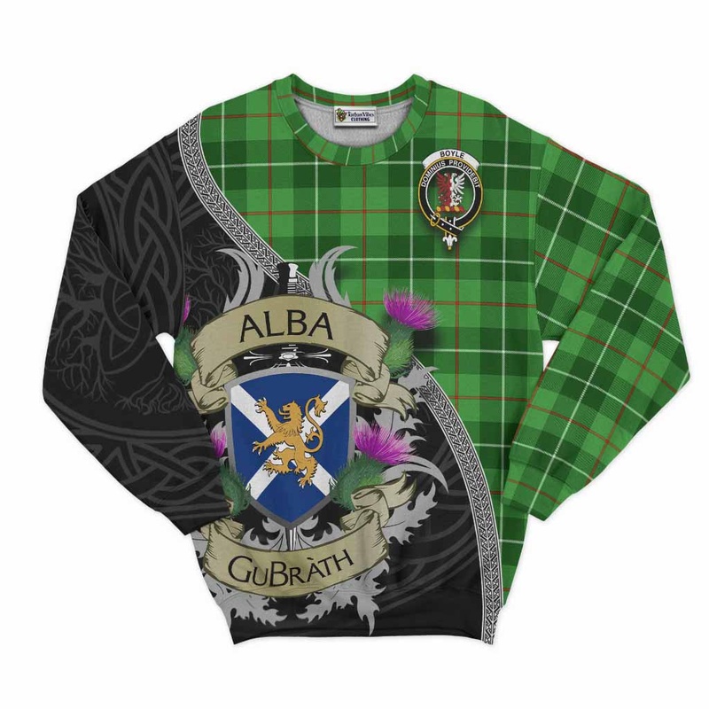 Boyle Tartan Family Crest Sweatshirt Lion Rampant Royal Thistle Shield Celtic Inspired