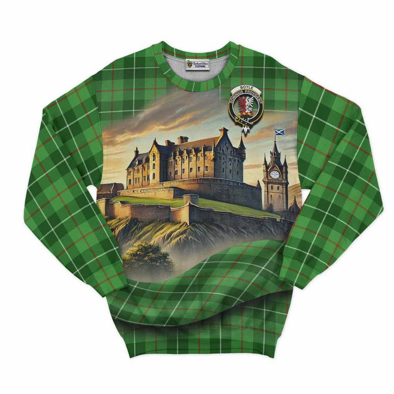 Boyle Tartan Family Crest Sweatshirt with Scottish Ancient Castle Style