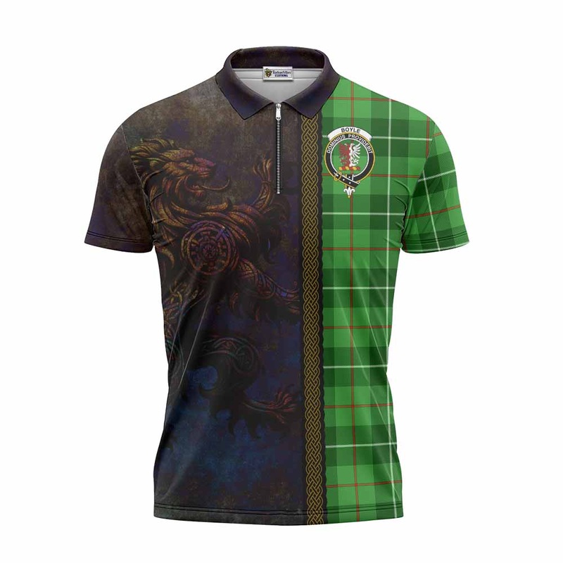 Boyle Tartan Family Crest Zipper Polo Shirt Alba Gu Brath Be Brave Lion Ancient Style
