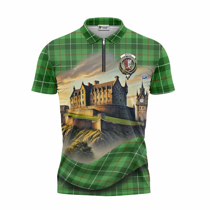 Boyle Tartan Family Crest Zipper Polo Shirt with Scottish Ancient Castle Style