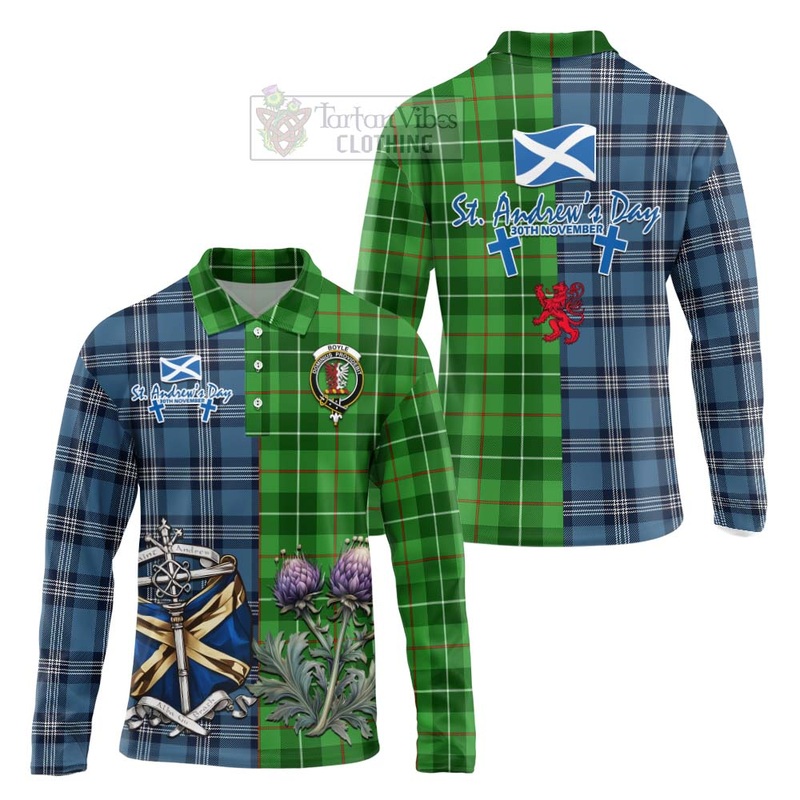 Boyle Tartan Long Sleeve Polo Shirt Happy St. Andrew's Day Half Tartan Style