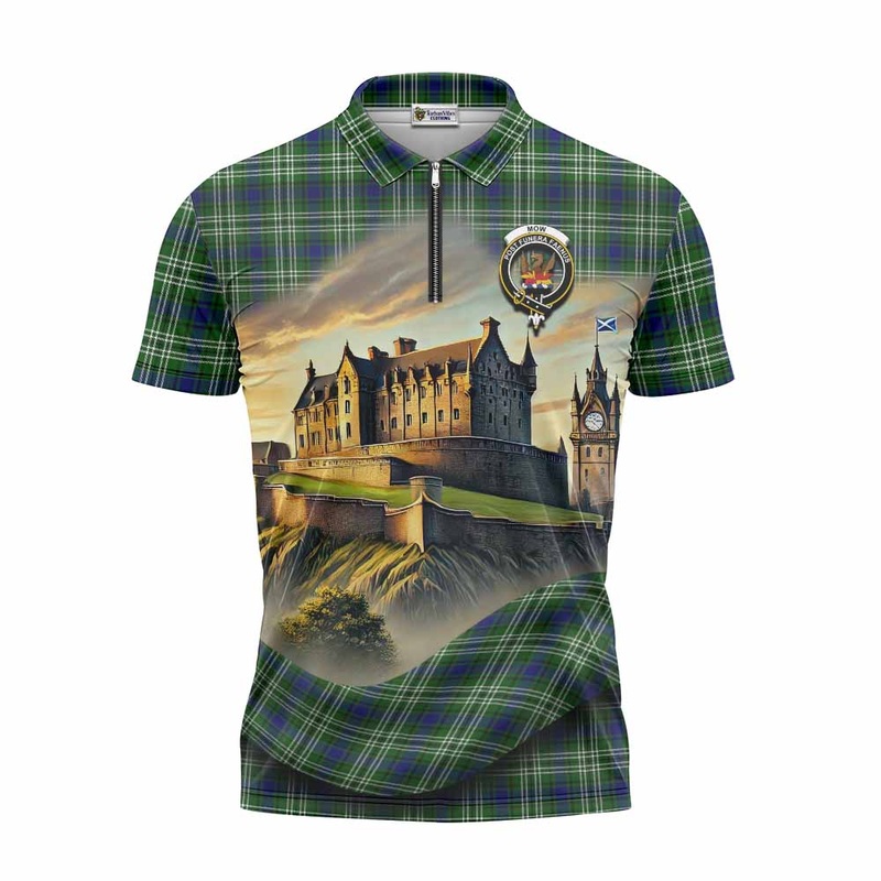 Mow Tartan Family Crest Zipper Polo Shirt with Scottish Ancient Castle Style