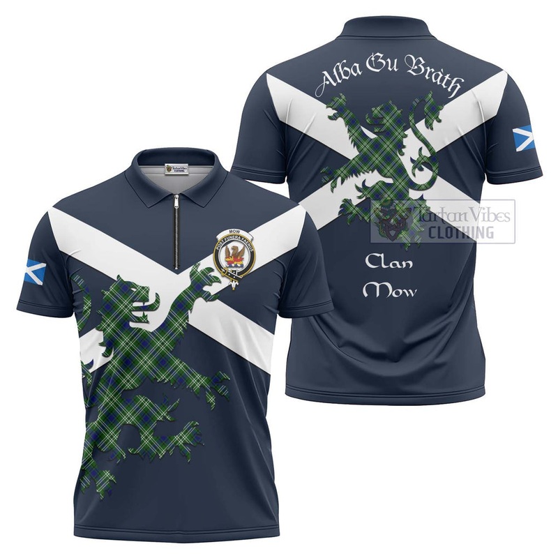 Mow Tartan Lion Rampant Zipper Polo Shirt Proudly Display Your Heritage with Alba Gu Brath and Clan Name