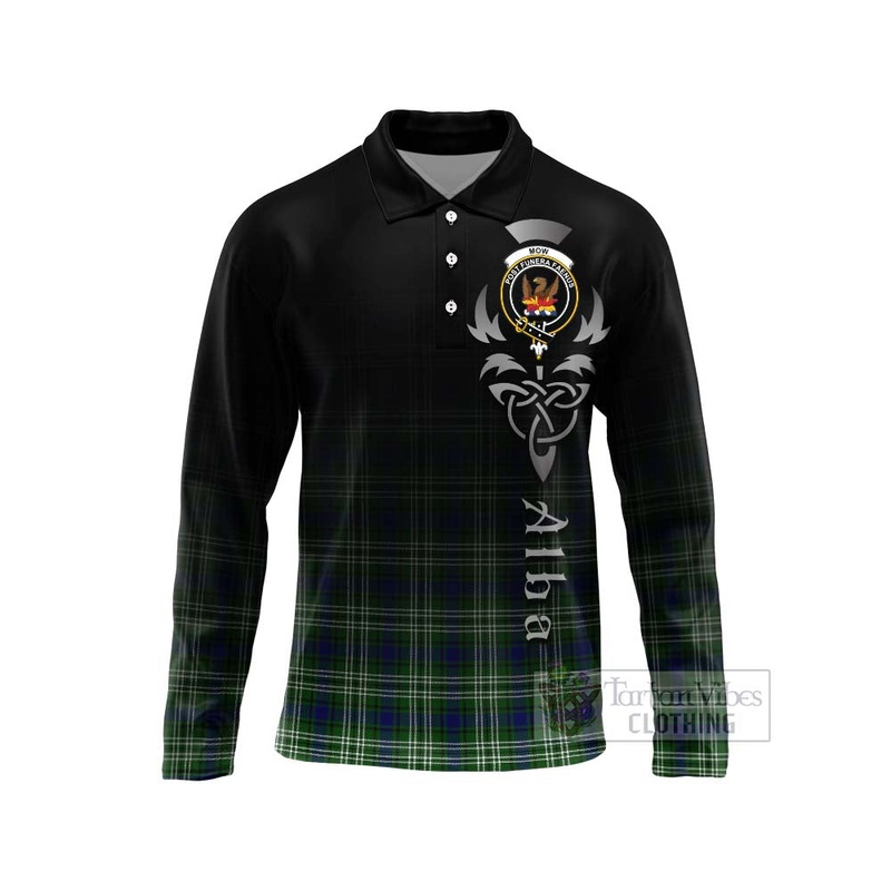 Mow Tartan Long Sleeve Polo Shirt Featuring Alba Gu Brath Family Crest Celtic Inspired