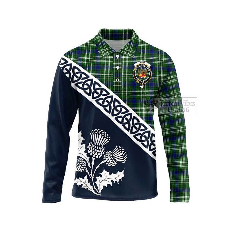Mow Tartan Long Sleeve Polo Shirt Featuring Thistle and Scotland Map
