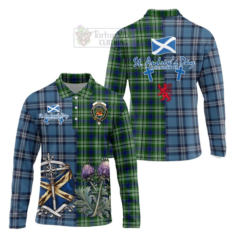 Mow Tartan Long Sleeve Polo Shirt Happy St. Andrew's Day Half Tartan Style