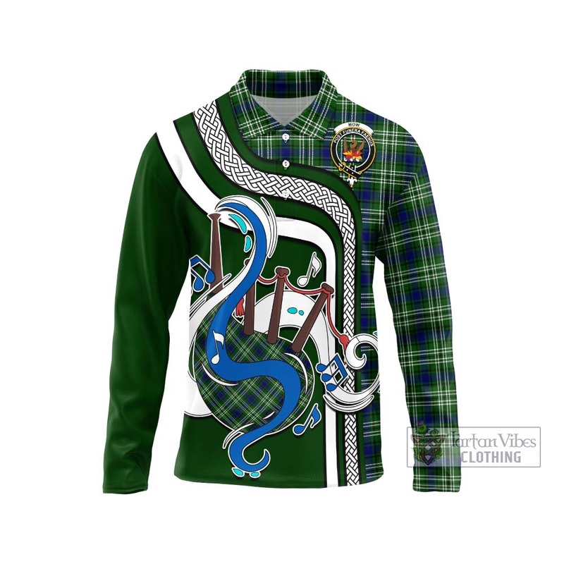Mow Tartan Long Sleeve Polo Shirt with Epic Bagpipe Style