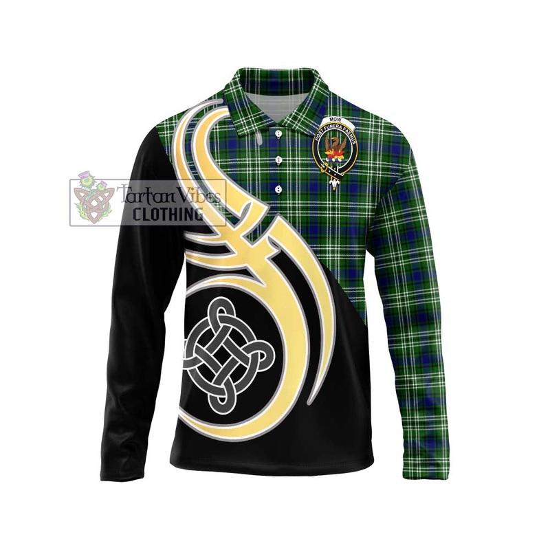 Mow Tartan Long Sleeve Polo Shirt with Family Crest and Celtic Symbol Style