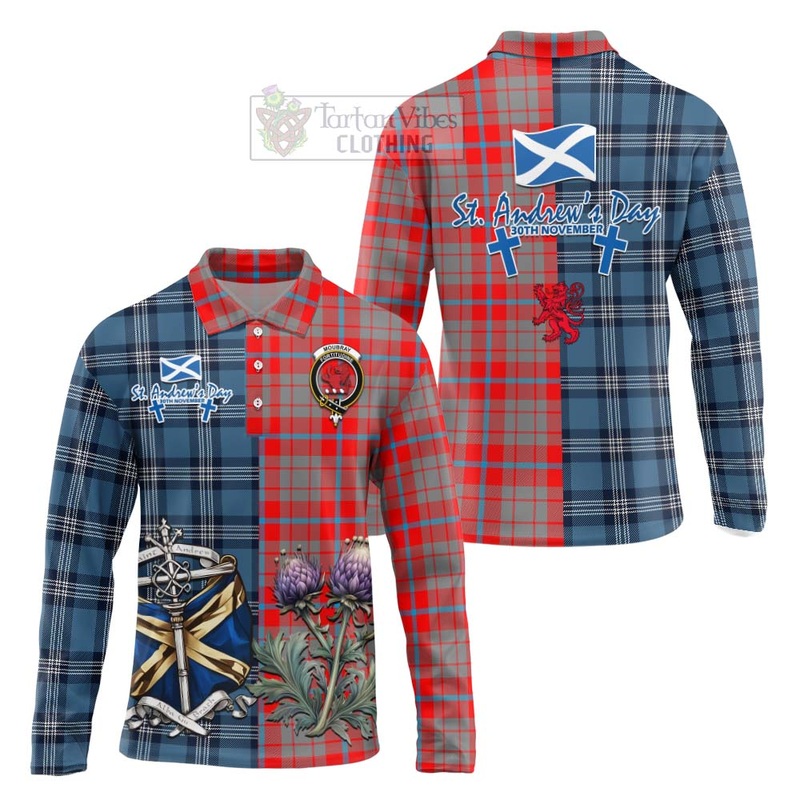 Moubray Tartan Long Sleeve Polo Shirt Happy St. Andrew's Day Half Tartan Style
