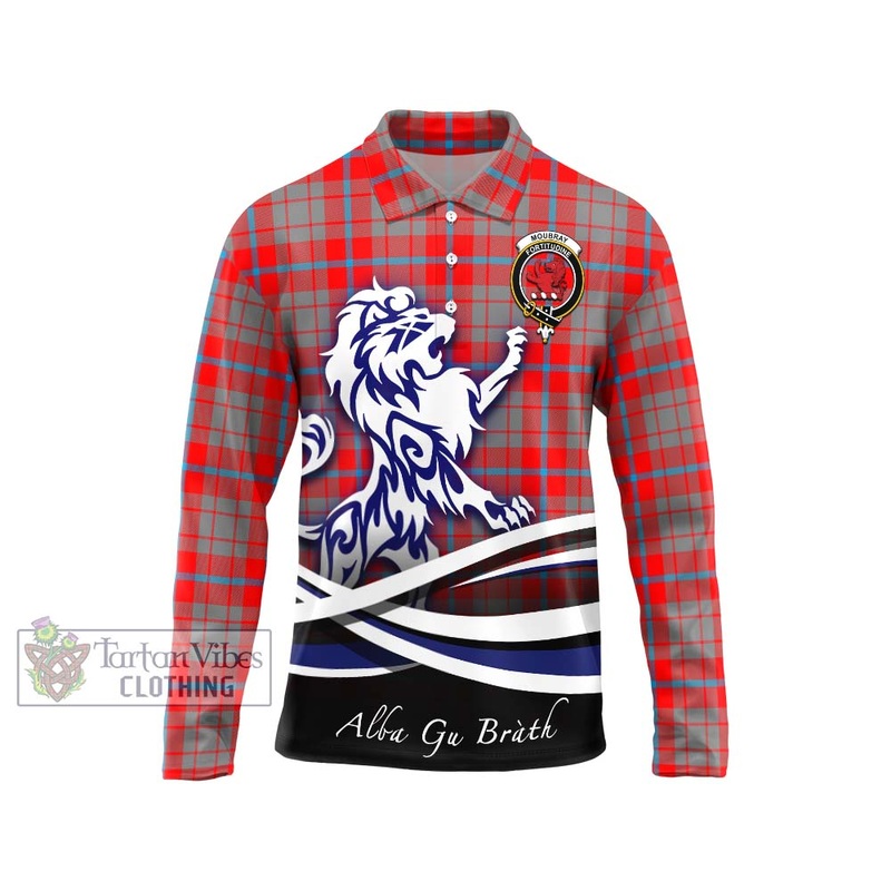 Moubray Tartan Long Sleeve Polo Shirt with Alba Gu Brath Regal Lion Emblem