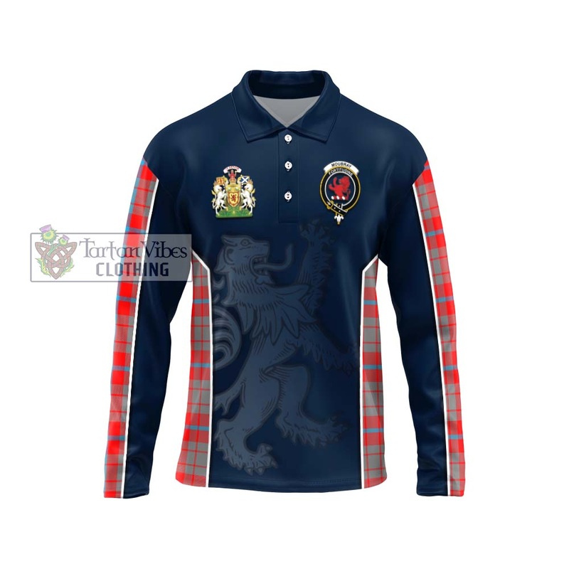 Moubray Tartan Long Sleeve Polo Shirt with Family Crest and Lion Rampant Vibes Sport Style