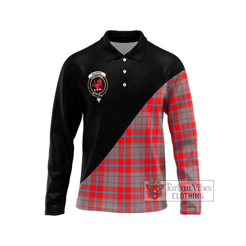 Moubray Tartan Long Sleeve Polo Shirt with Family Crest and Military Logo Style