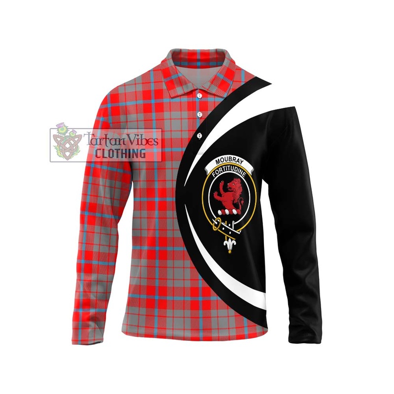 Moubray Tartan Long Sleeve Polo Shirt with Family Crest Circle Style