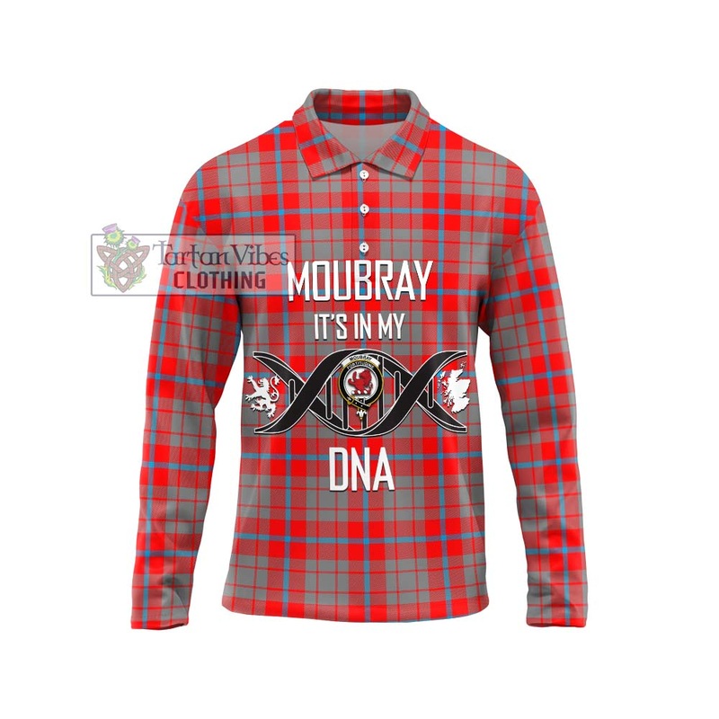 Moubray Tartan Long Sleeve Polo Shirt with Family Crest DNA In Me Style