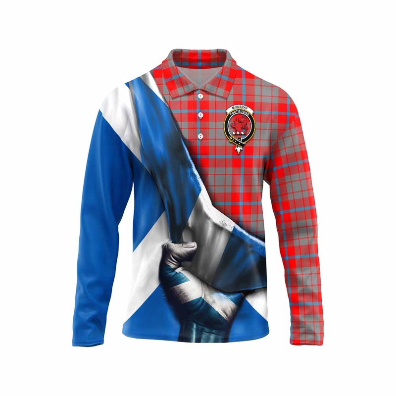 Moubray Tartan Long Sleeve Polo Shirt with Family Crest Scotland Patriotic Style