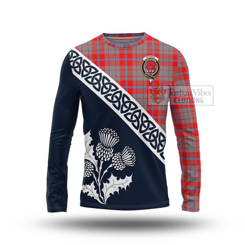 Moubray Tartan Long Sleeve T-Shirt Featuring Thistle and Scotland Map