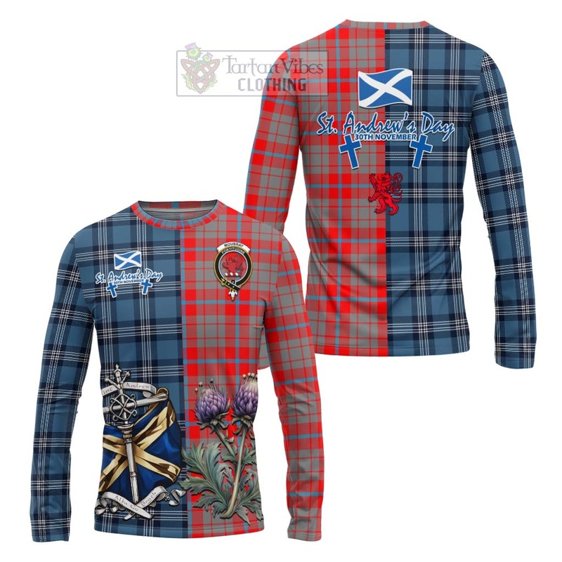 Moubray Tartan Long Sleeve T-Shirt Happy St. Andrew's Day Half Tartan Style