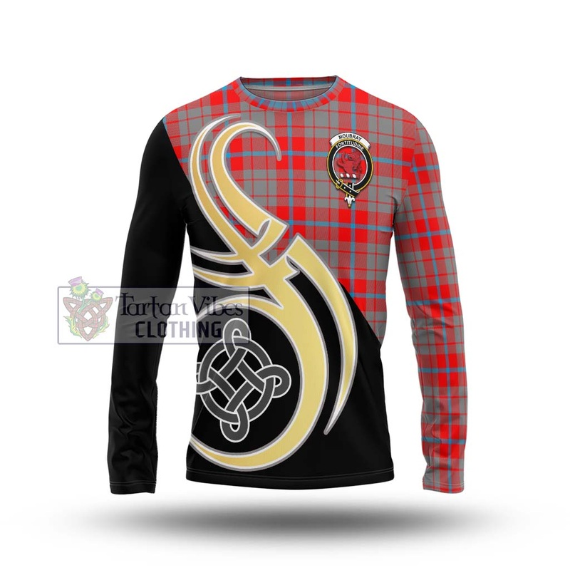 Moubray Tartan Long Sleeve T-Shirt with Family Crest and Celtic Symbol Style
