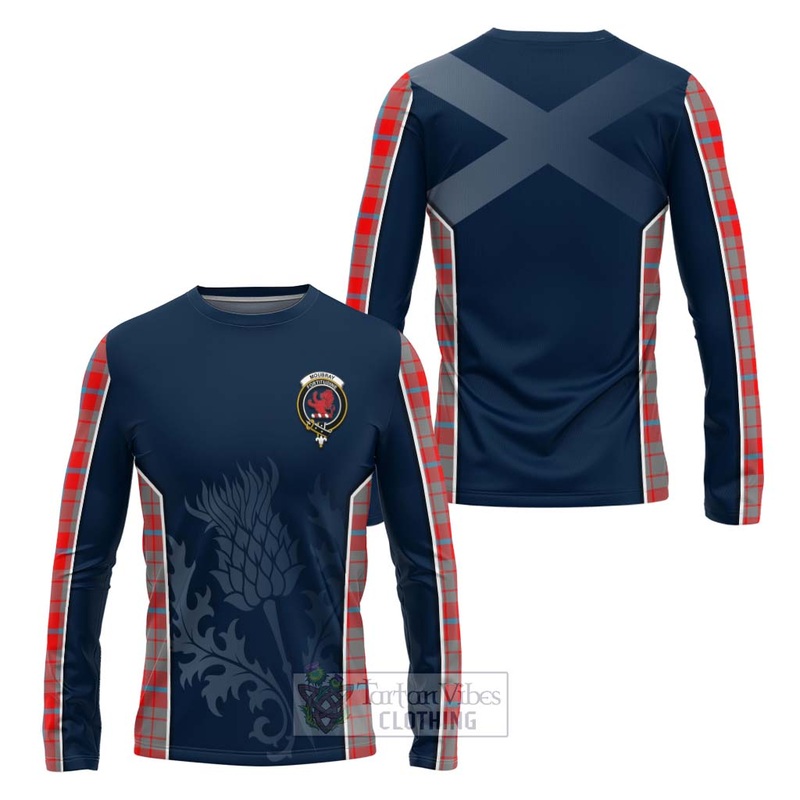Moubray Tartan Long Sleeve T-Shirt with Family Crest and Scottish Thistle Vibes Sport Style