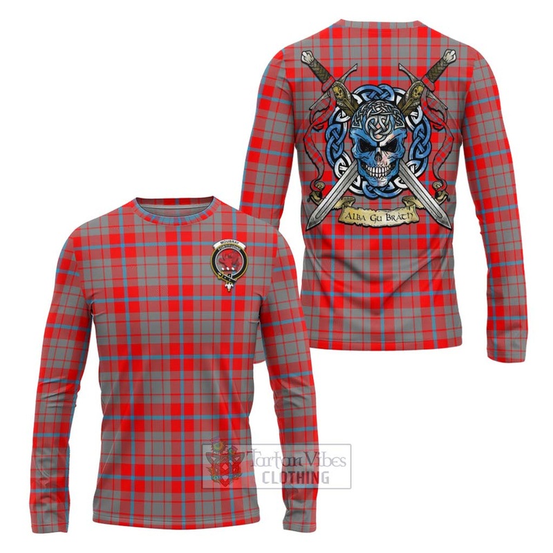 Moubray Tartan Long Sleeve T-Shirt with Family Crest Celtic Skull Style