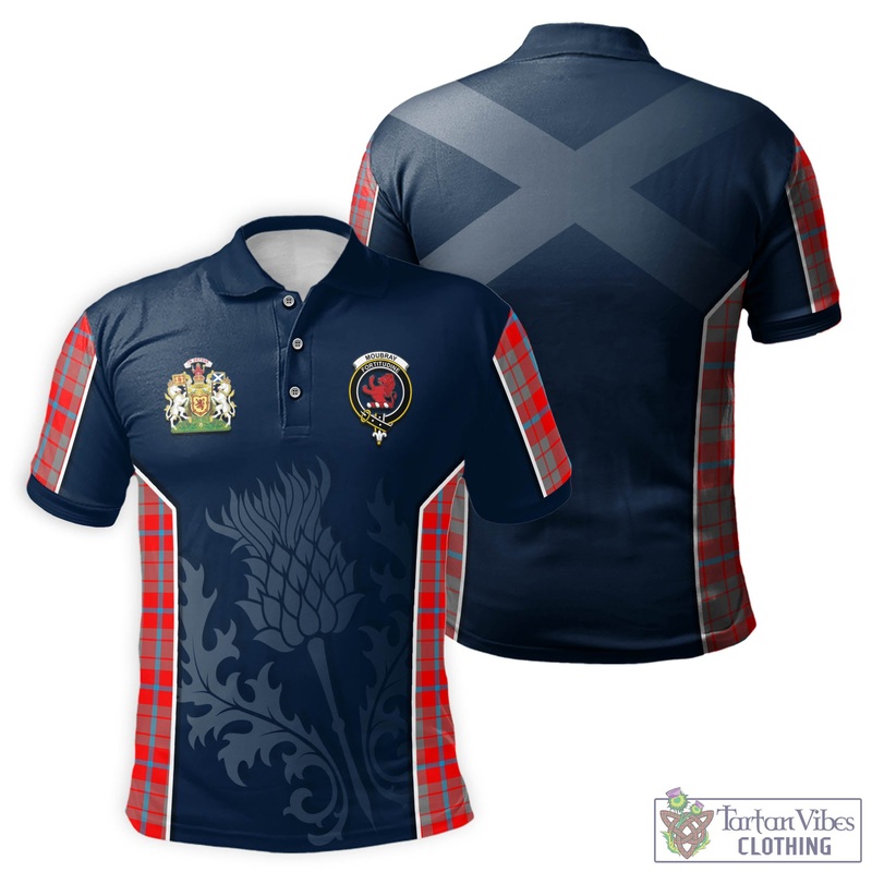 Moubray Tartan Men's Polo Shirt with Family Crest and Scottish Thistle Vibes Sport Style