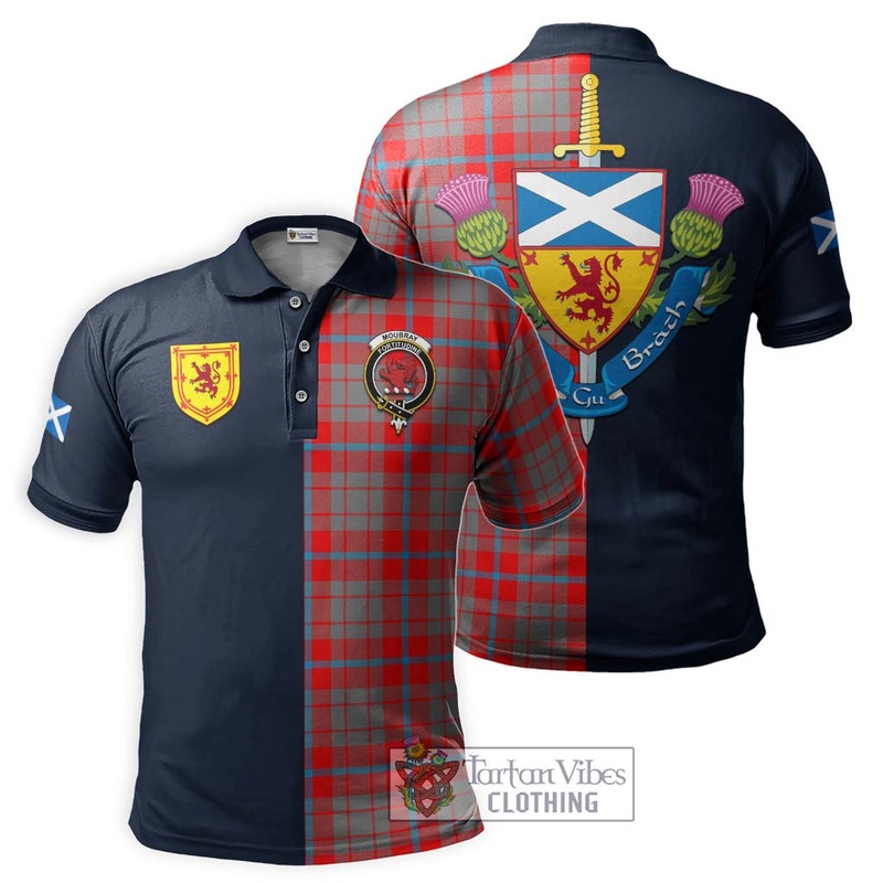 Moubray Tartan Polo Shirt Alba with Scottish Lion Royal Arm Half Style