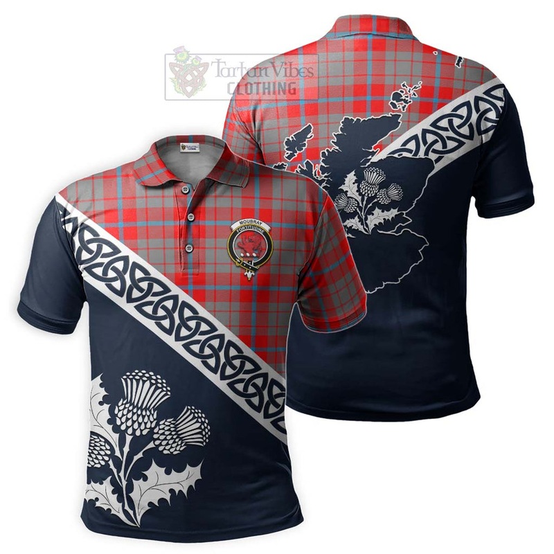 Moubray Tartan Polo Shirt Featuring Thistle and Scotland Map