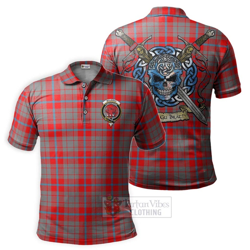 Moubray Tartan Polo Shirt with Family Crest Celtic Skull Style