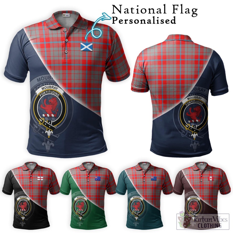 Moubray Tartan Polo Shirt with Personalised National Flag and Family Crest Half Style