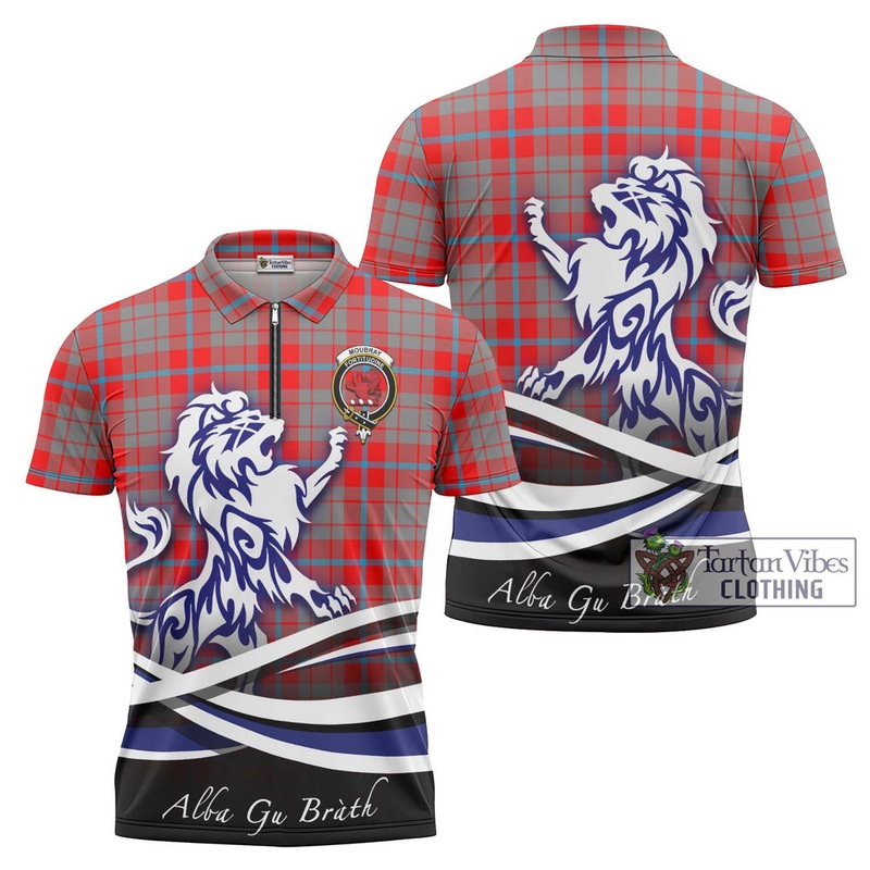 Moubray Tartan Zipper Polo Shirt with Alba Gu Brath Regal Lion Emblem
