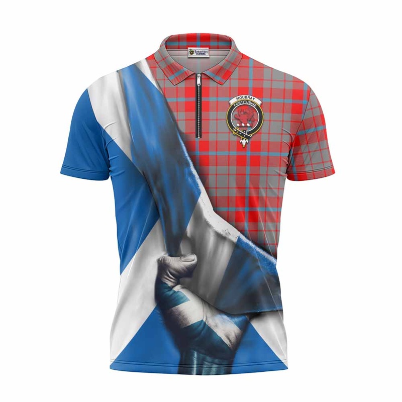 Moubray Tartan Zipper Polo Shirt with Family Crest Scotland Patriotic Style