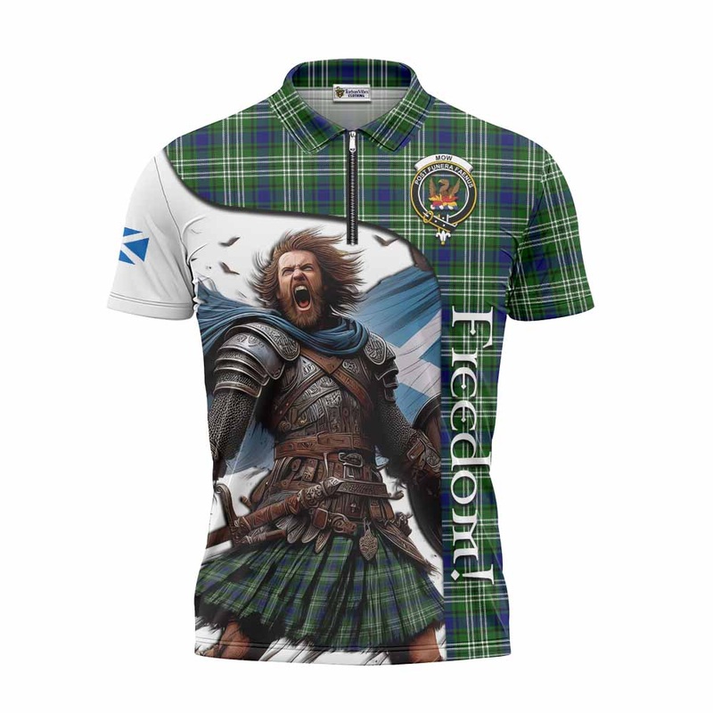 Mow Crest Tartan Zipper Polo Shirt Inspired by the Freedom of Scottish Warrior