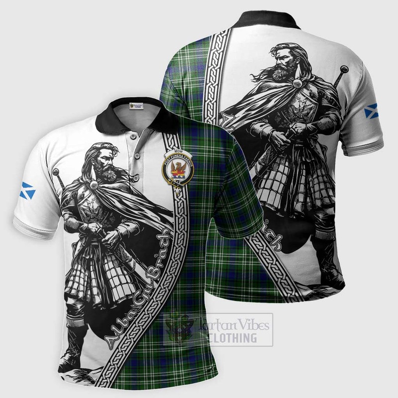Mow Tartan Clan Crest Polo Shirt with Highlander Warrior Celtic Style