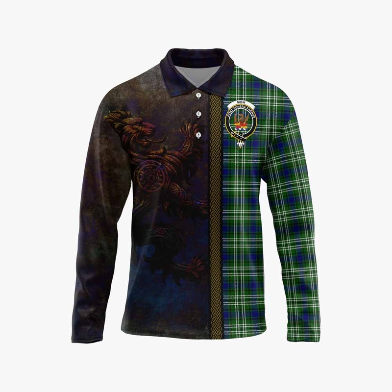Mow Tartan Family Crest Long Sleeve Polo Shirt Alba Gu Brath Be Brave Lion Ancient Style