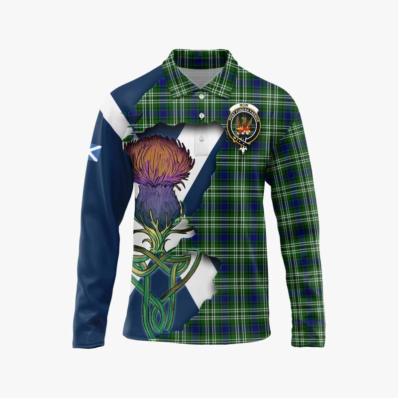 Mow Tartan Family Crest Long Sleeve Polo Shirt Scottish Thistle Celtic Inspired