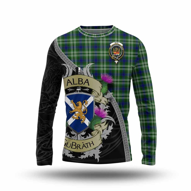 Mow Tartan Family Crest Long Sleeve T-Shirt Lion Rampant Royal Thistle Shield Celtic Inspired
