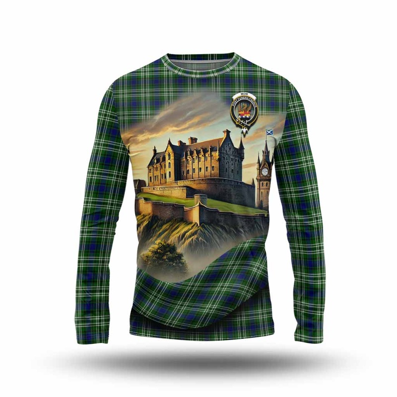 Mow Tartan Family Crest Long Sleeve T-Shirt with Scottish Ancient Castle Style