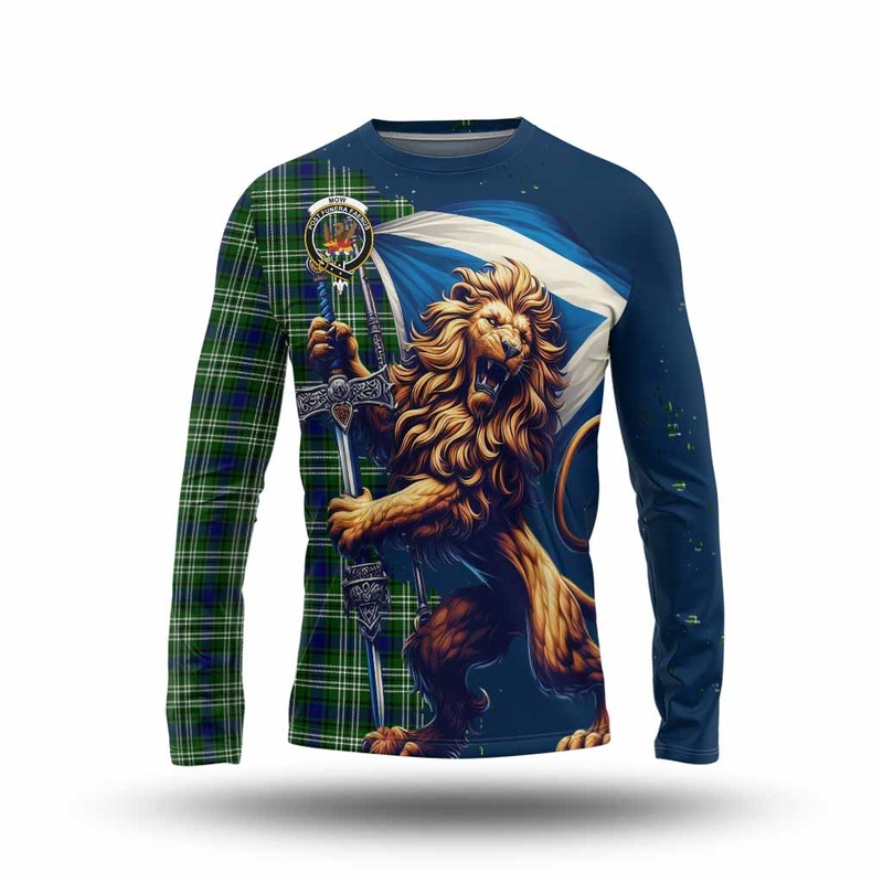 Mow Tartan Family Crest Long Sleeve T-Shirt with Scottish Majestic Lion